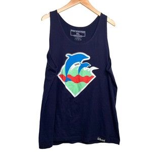 Pink Dolphin SPRING WAVES Navy Multi-color Screenprint Discounted Men's Tank Top